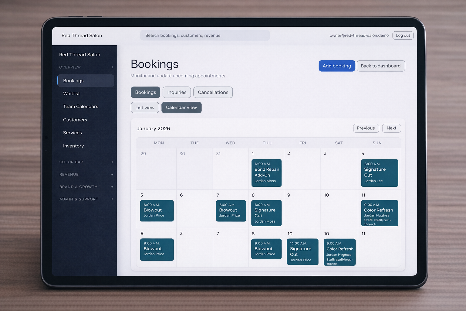 Dabicus booking dashboard preview