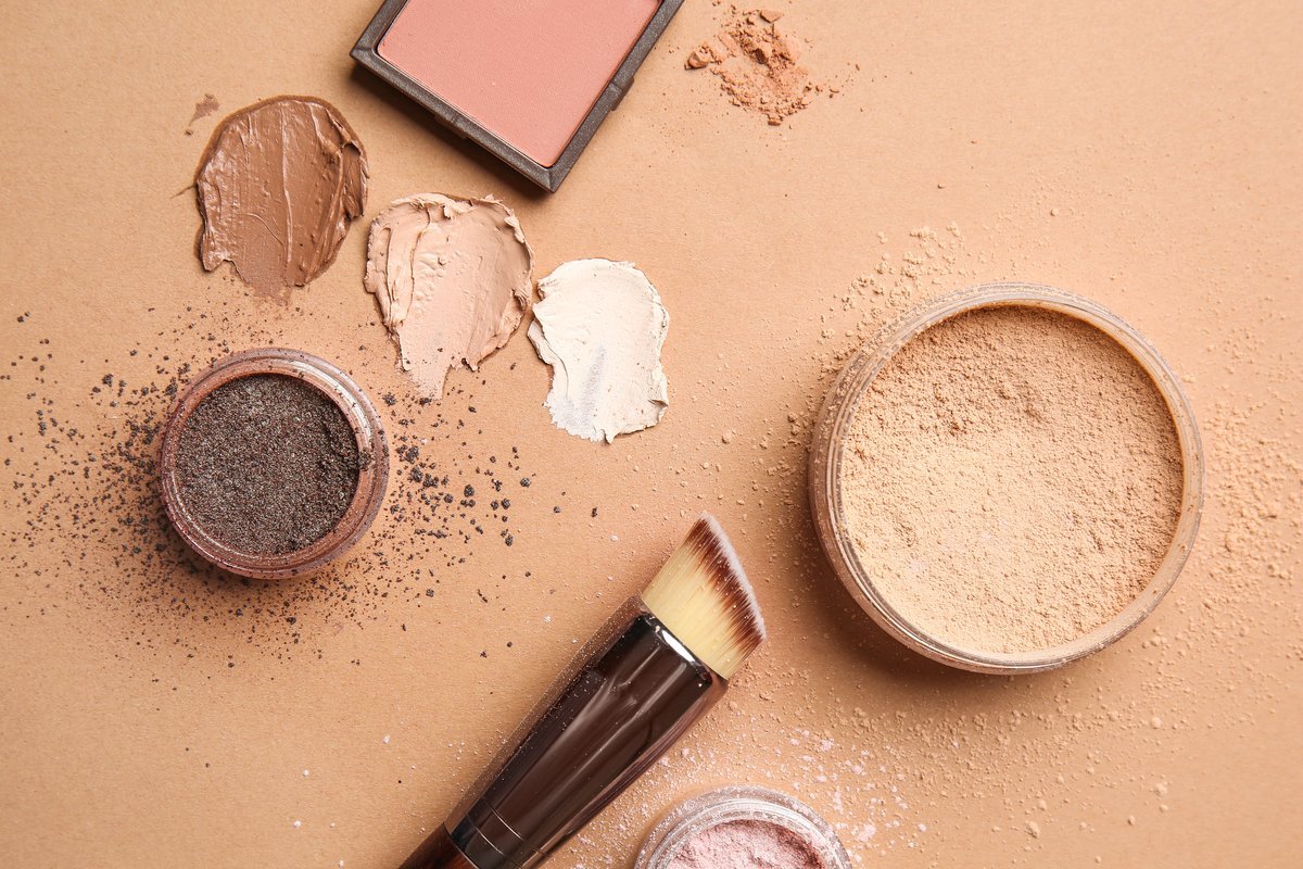 makeup products flatlay for marketing