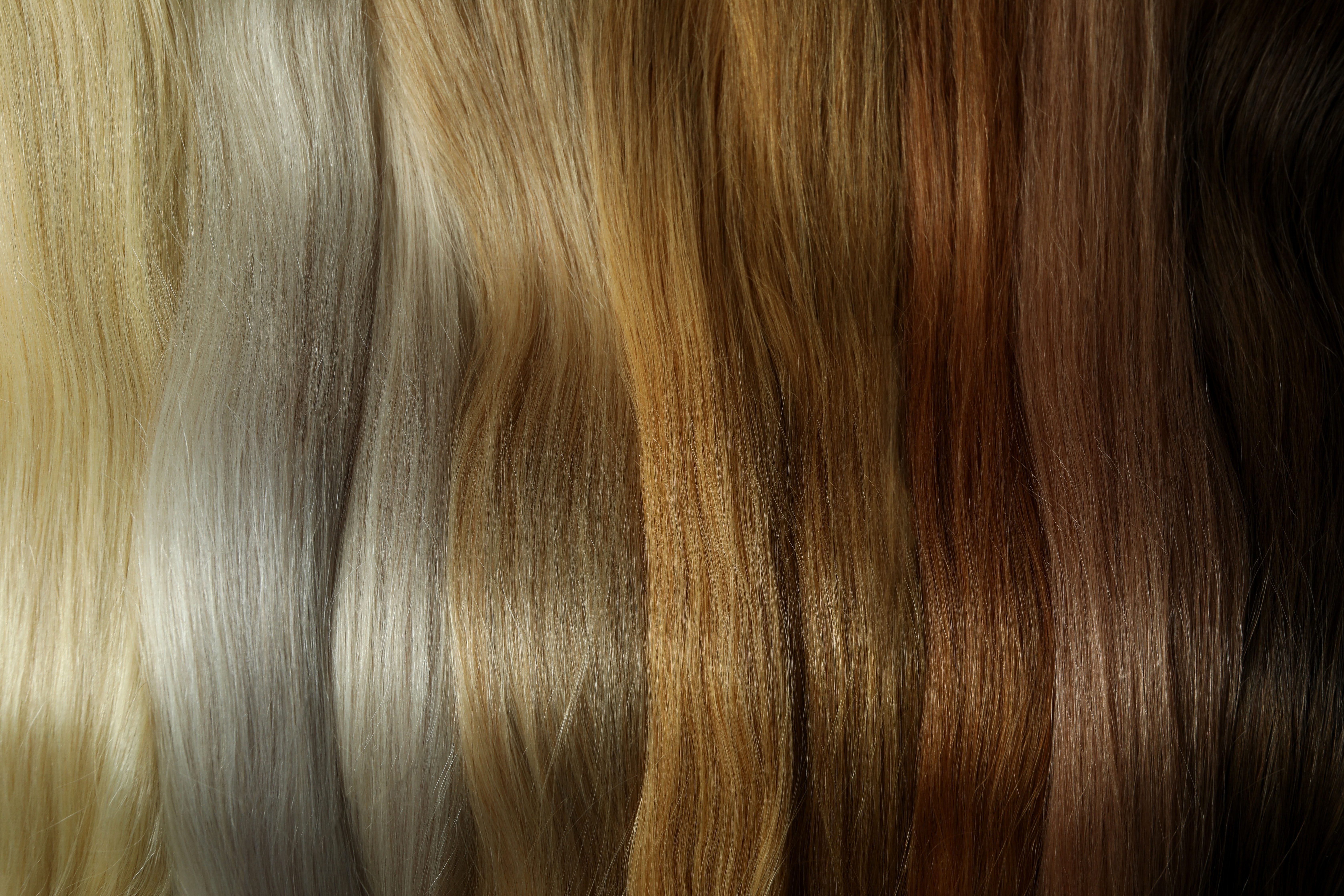 hair color swatch samples laid out in a row