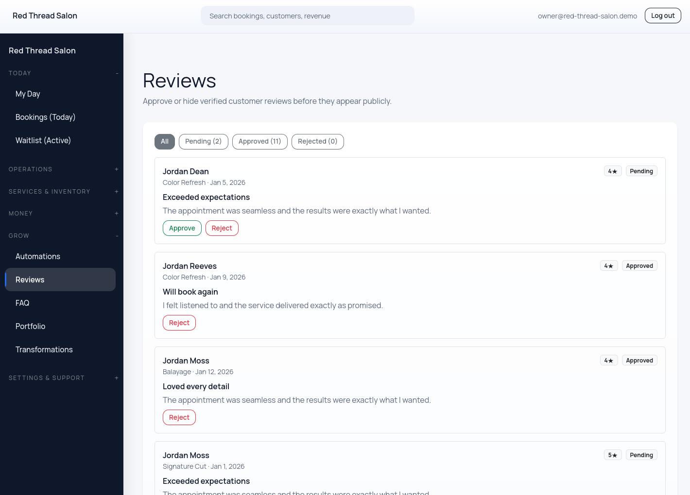 Review moderation and reputation insights