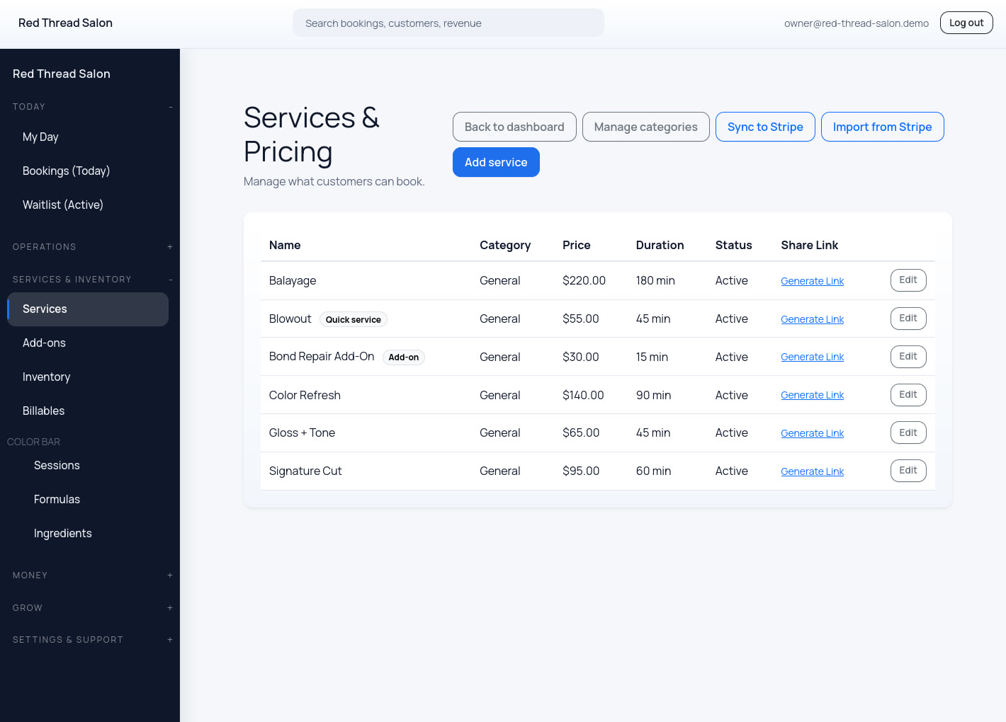 Services, add-ons, and pricing overview