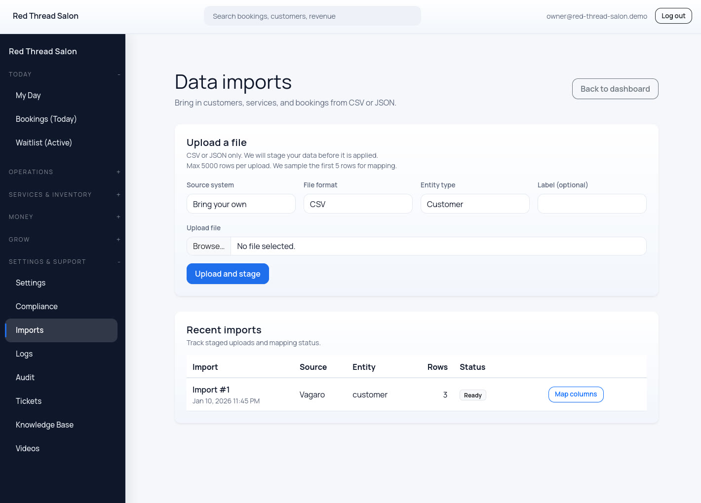 Dabicus import data dashboard view